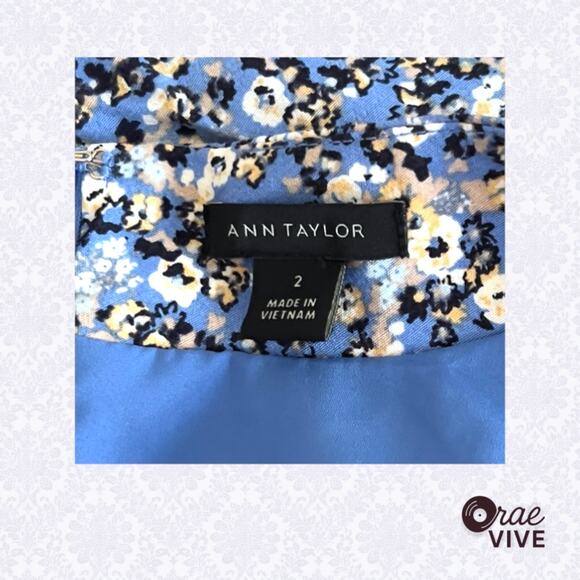 Ann Taylor Blue Floral Mock Neck Shift Dress 3/4 Sleeve Petite 2 - Picture 8 of 9